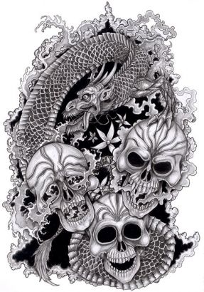 Chinese Dragon And Skull Tattoo